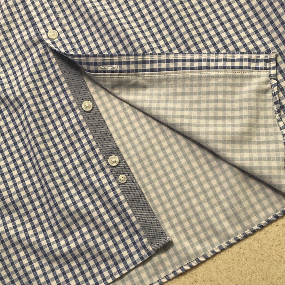 Construct Blue and White Gingham Mens Shirt Size 17/34-35 Slim Fit 4 Way Stretch - Picture 7 of 10